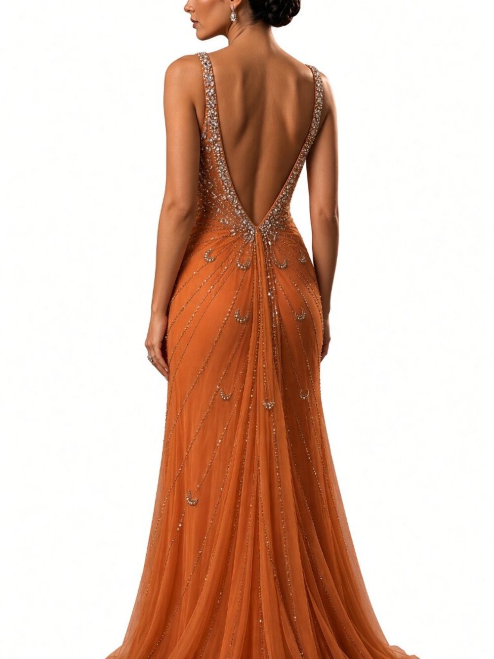 Sue Wong Silk Dress Y2K Evening Maxi Gown Fancy Peach Orange Gold Sz 6 New F9 - Picture 2 of 12
